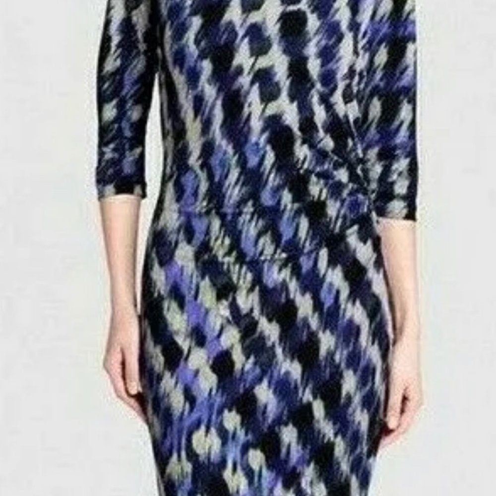 BOSS Hugo Boss Dress Stretch Sheath Gathered Abstract Stretch 3/4 Sleeve Size